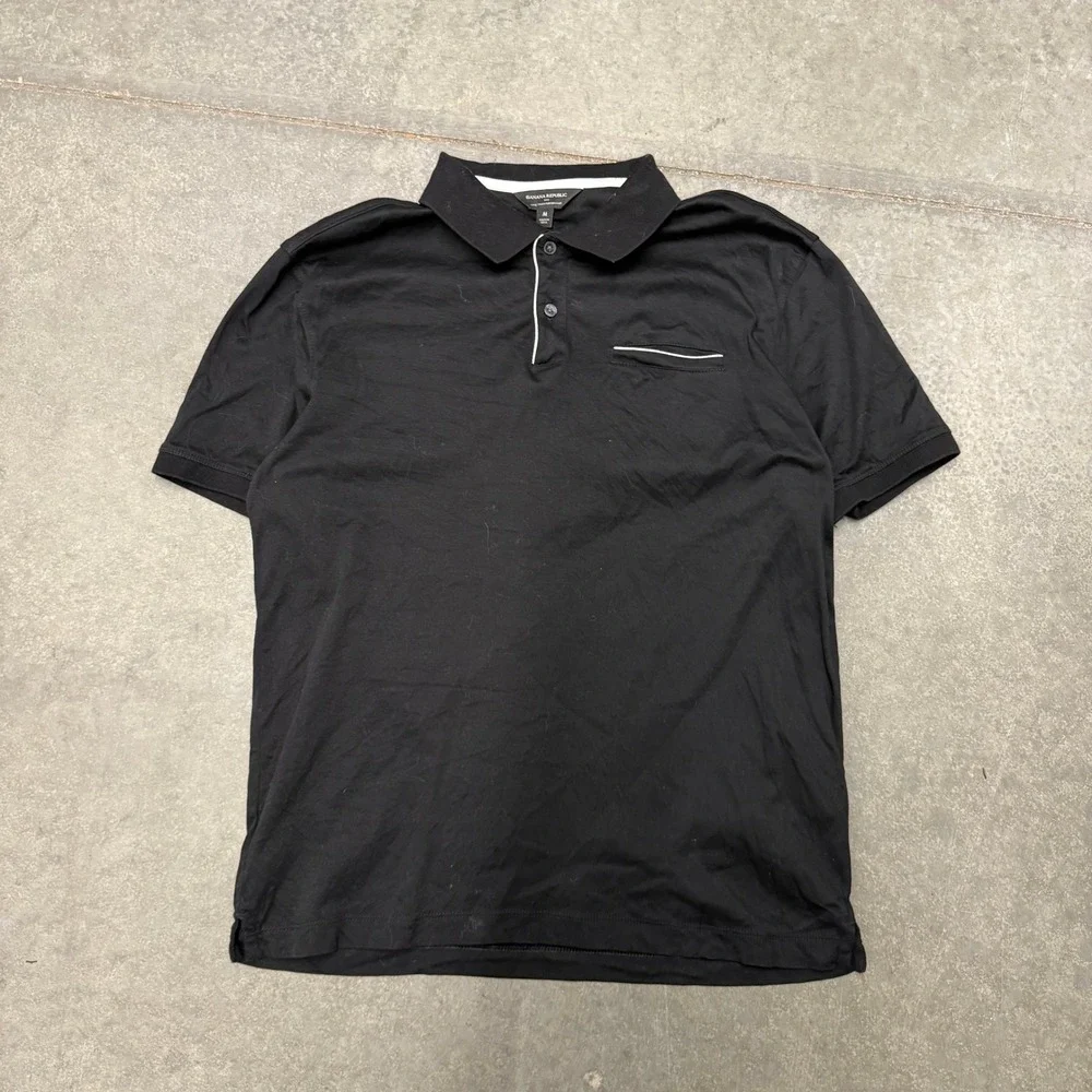 Banana Republic Mens Luxe Touch Performance Polo Shirt Black Short Sleeve Medium